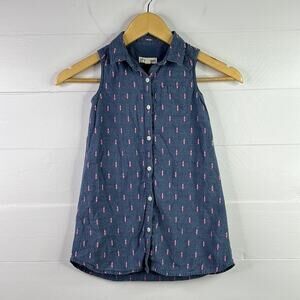 TUCKER + TATE Denim Blue Pink Western Sleeveless Botton Up Collared Dress Size 4